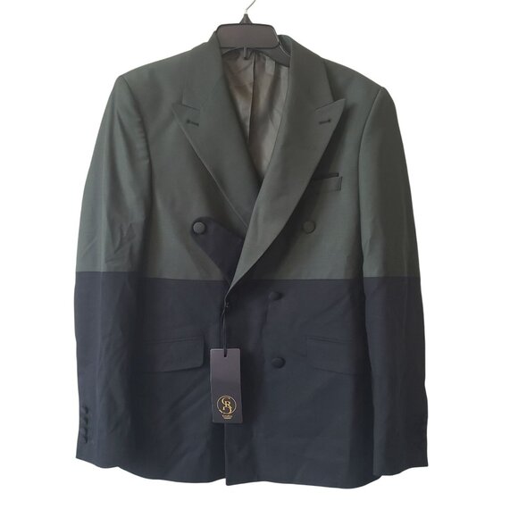 NEW Grogo Black Dark Green Wool Double Breasted Mens Suit Jacket EU 46 - Picture 2 of 15